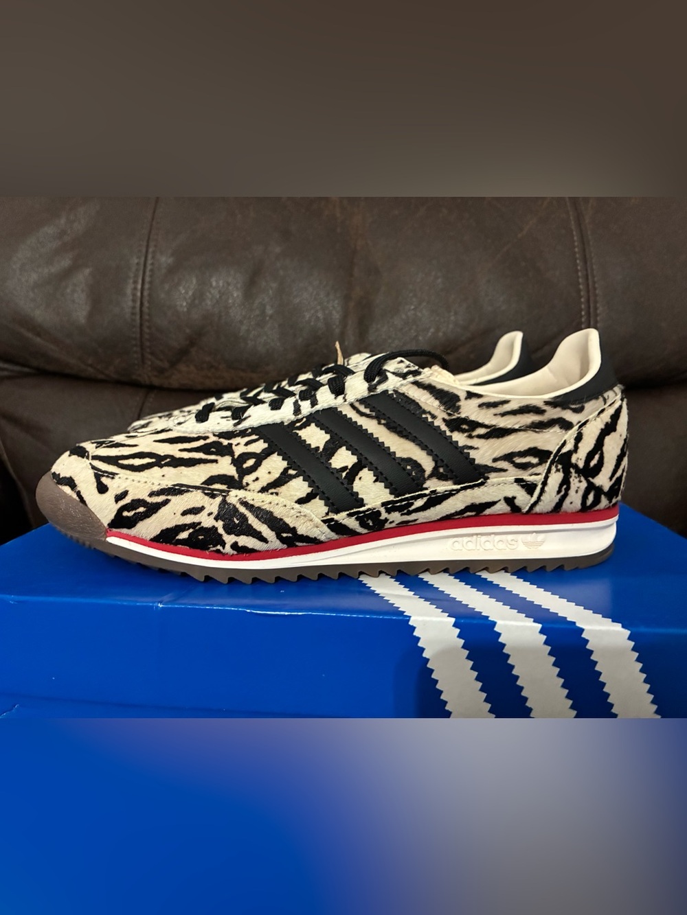Women’s Adidas SL 72 Og Black & White Zebra-Print Runner with Red Midsole Accent